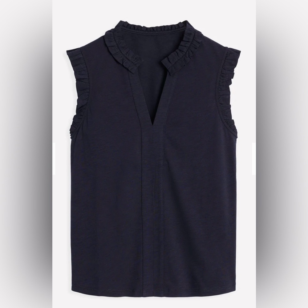 Boden Lola Sleeveless Top Navy Blue Ruffle Detail Cap Sleeves Keyhole size 6